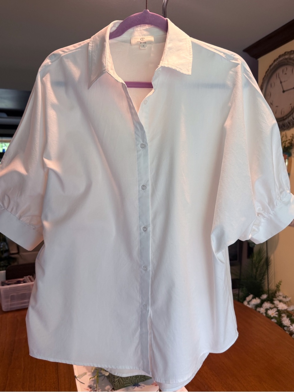 Women's White Short-Sleeve Button-Up Blouse